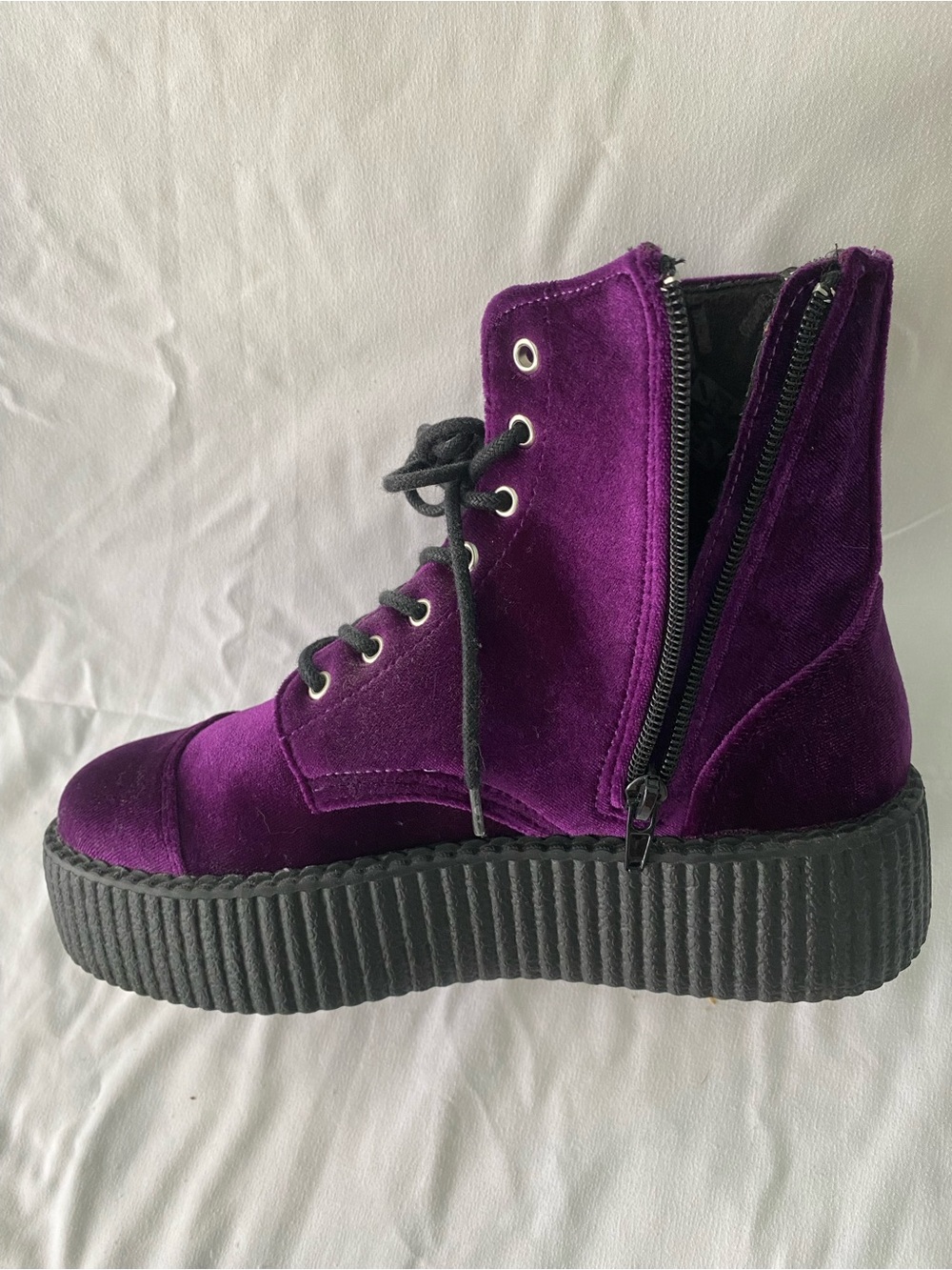 T.U.K. Purple Velvet Playform Boots - Picture 11 of 15
